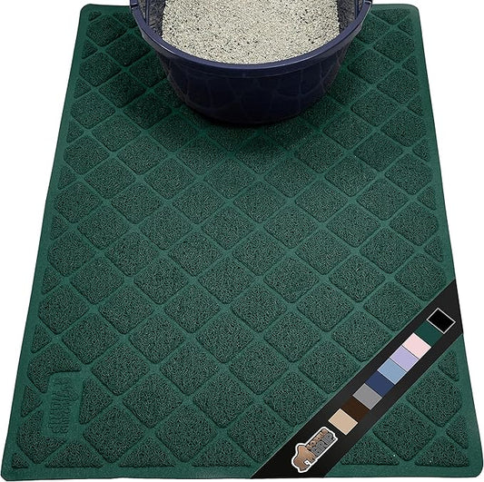 The Original Gorilla Grip Water Resistant Cat Litter Box Trapping Mat 35x23, Easy Clean, Textured Backing, Traps Mess for Cleaner Floors, Less Waste, Stays in Place for Cats, Soft on Paws, Green