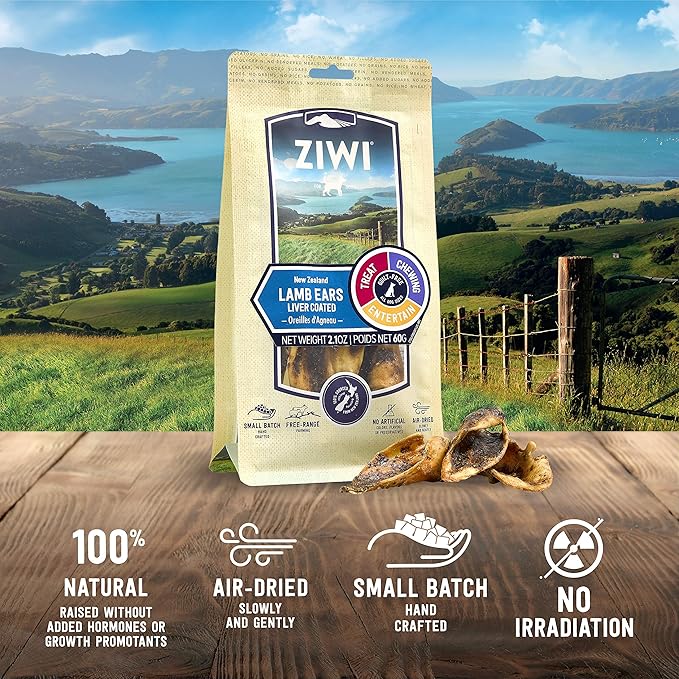 ZIWI Dog Chews and Treats – All Natural, Air-Dried, Single Protein, Grain-Free, High-Value Treat, Snack, Reward (Lamb Ears) 2.1 Ounce (Pack of 1)