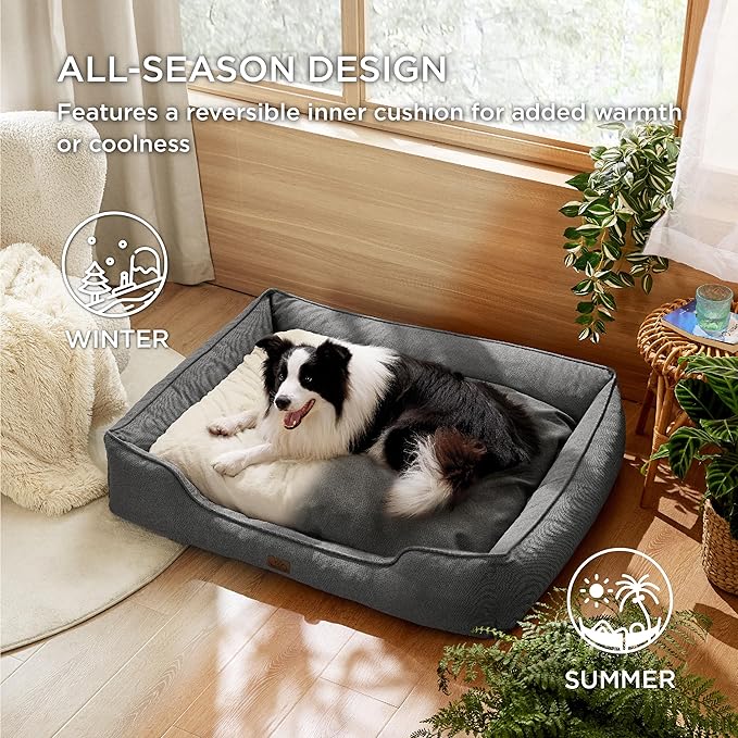 Bedsure Washable Dog Bed for Large Dogs - Waterproof All-Season Foam Dog Beds, Orthopedic Rectangle Cuddle Doggy Beds with Removable Zipper Cover, 36x27x10inches, Grey