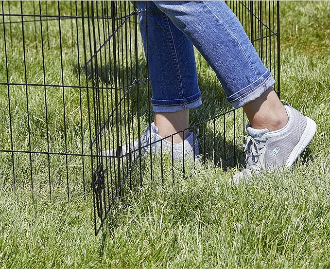 MidWest Homes for Pets Foldable Metal Dog Exercise Pen / Pet Playpen, Black w/ door, 24'W x 24'H