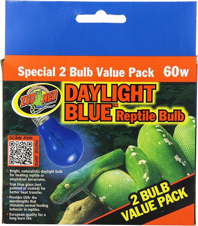 Zoo Med Daylight Blue Reptile Bulb, 60 Watt - 2 Pack