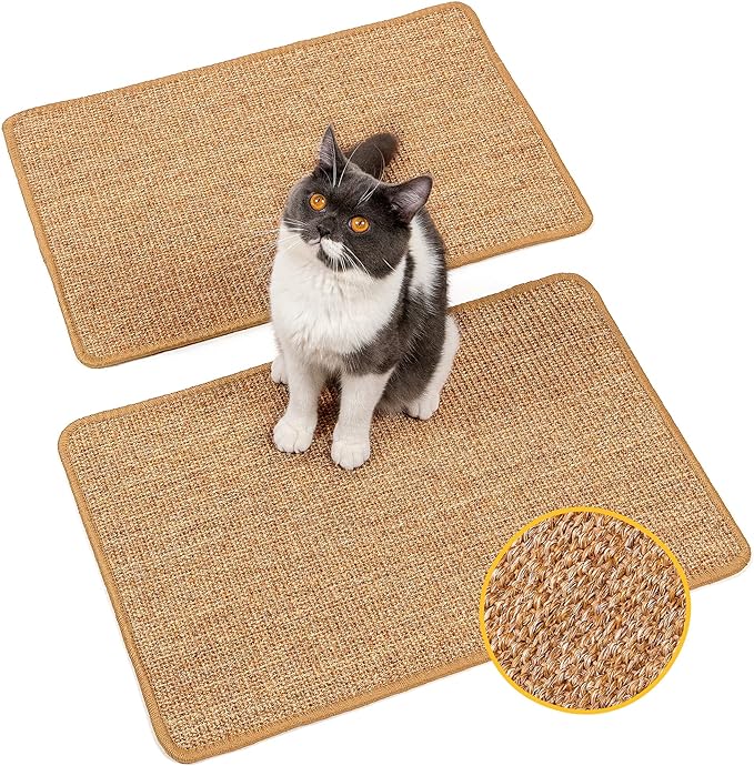 Cat Scratcher Mat,Natural Sisal Cat Scratch Pad with Sticky Velcro Tapes,Horizontal Floor Cat Scratching Pads Rug for Indoor Cats,Cat Furniture Protector for Couch&Carpets&Sofas(M,23.6"X15.7")