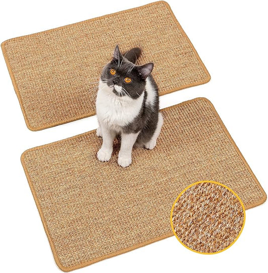 Cat Scratcher Mat,Natural Sisal Cat Scratch Pad with Sticky Velcro Tapes,Horizontal Floor Cat Scratching Pads Rug for Indoor Cats,Cat Furniture Protector for Couch&Carpets&Sofas(M,23.6"X15.7")