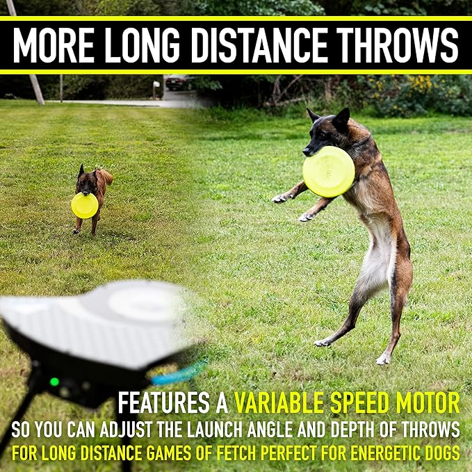 Franklin Sports Automatic Disc Launcher for Dogs - Ready Set Fetch! Automatic Disc Tosser Dog Toy for Fetch - Portable Automatic Disc Thrower Dog Toy - Portable Battery Powered Disc Launcher for Dogs