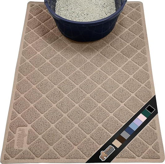 The Original Gorilla Grip Water Resistant Cat Litter Box Trapping Mat 35x23, Easy Clean, Textured Backing, Traps Mess for Cleaner Floors, Less Waste, Stays in Place for Cats, Soft on Paws, Beige