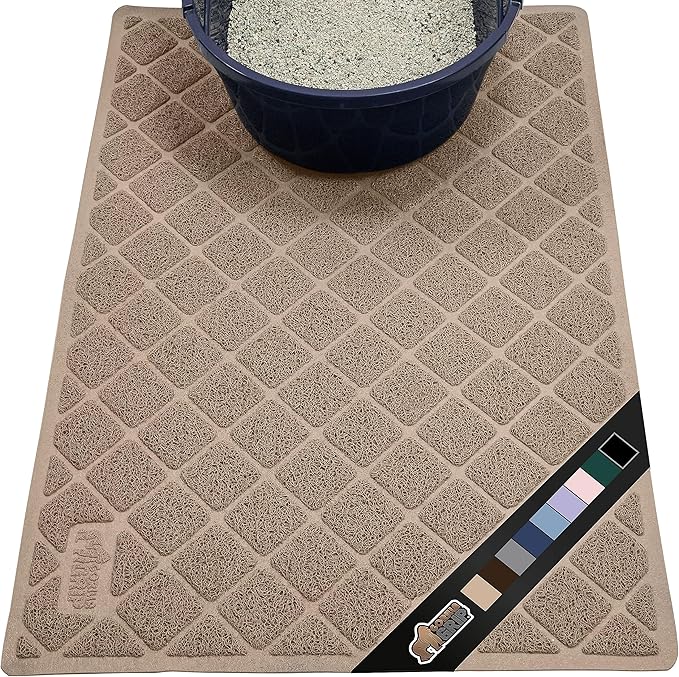 The Original Gorilla Grip Water Resistant Cat Litter Box Trapping Mat, Easy Clean, Textured Backing, Traps Mess for Cleaner Floors, Less Waste, Stays in Place for Cats, Soft on Paws, 30x20 Beige