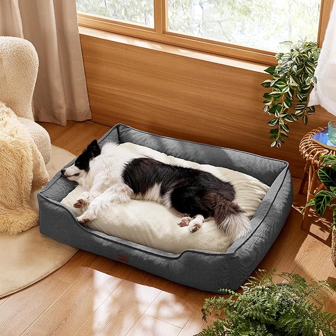 Bedsure Washable Dog Bed for Large Dogs - Waterproof All-Season Foam Dog Beds, Orthopedic Rectangle Cuddle Doggy Beds with Removable Zipper Cover, 36x27x10inches, Grey