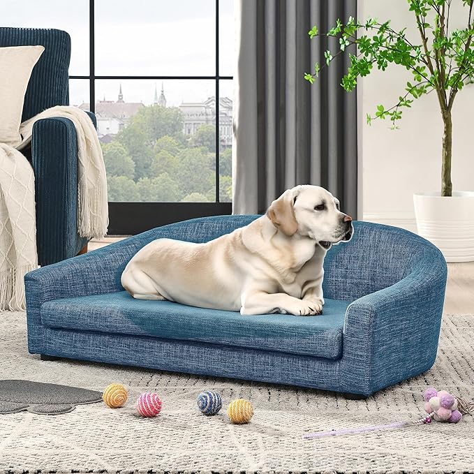 Pet Sofa, Made Sponge and Highly Breathable Linen, Suitable Pet Sofas, Dog Sofas, Dog Beds, Cat Beds, Cat Sofas for Medium-Sized Dogs (blue)