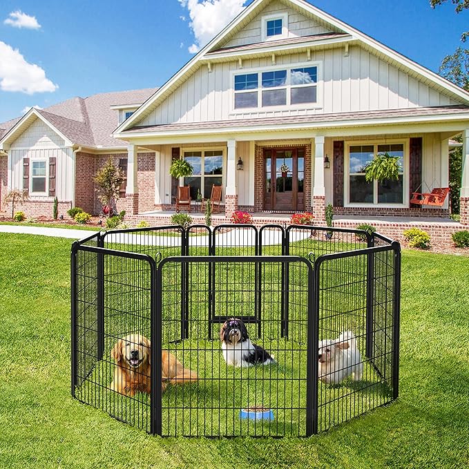 Yaheetech Heavy Duty Wider Dog Playpen, 8 Panels Outdoor Pet Fence for Large/Medium/Small Animals Foldable Puppy Exercise Pen for Garden/Yard/RV/Camping 40 Inch Height x 32 Inch Width