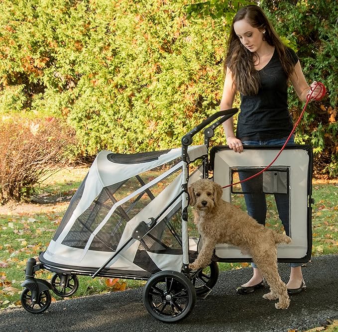 Pet Gear NO-Zip Pet Stroller with Dual Entry, Push Button Zipperless Entry for Single or Multiple Dogs/Cats, Pet Can Easily Walk In/Out, No Need to Lift Pet, Gel-Filled Tires, 1 Model, 2 colors