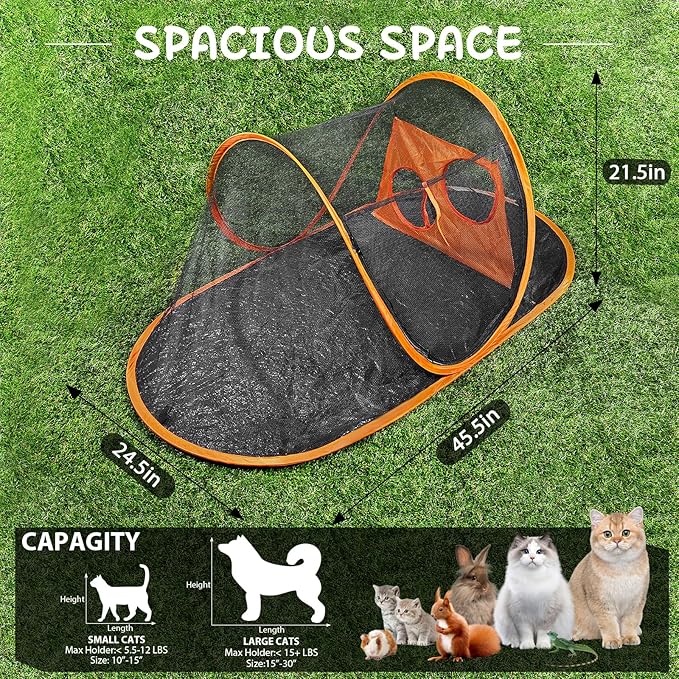 Outdoor Cat Tent with Removable Interactive Fabric,TailTastic Outdoor Cat Enclosures for Indoor Cats, Portable Pet Playpen Ideal for Hiking, Traveling, and Sunbathing