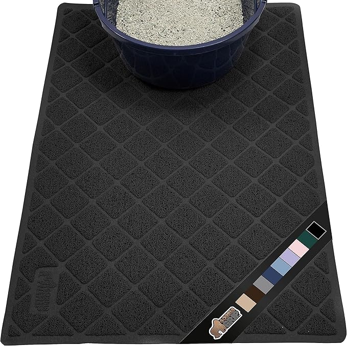 The Original Gorilla Grip Water Resistant Cat Litter Box Trapping Mat 40x28, Easy Clean, Textured Backing, Traps Mess for Cleaner Floors, Less Waste, Stays in Place for Cats, Soft on Paws, Black