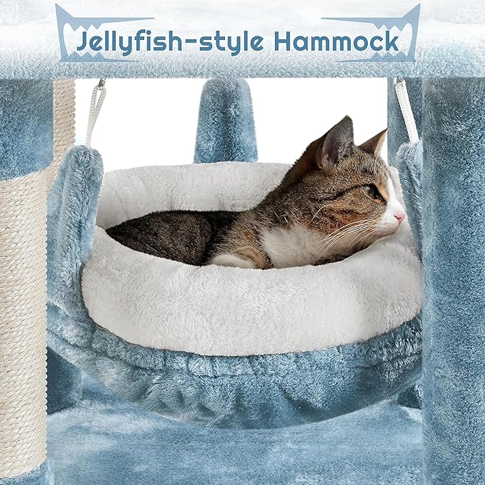 Yaheetech 61in Tall Ocean-Themed Cat Tree, Multi-Level Cat Tower with Shark's Mouth-Shaped Nest, Fish-Shaped Platform, Sisal Scratching Posts, Plush Cat Bed Furniture as Cat Kitty Activity Center