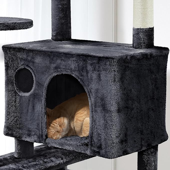 Yaheetech Larget Cat Tree, 80in Multi-Level Cat Tower with Cat Scratching Posts, Double Cat Condo, Perched Platforms and Dangling Balls, Cat Activity Center for Kittens Pet, Black