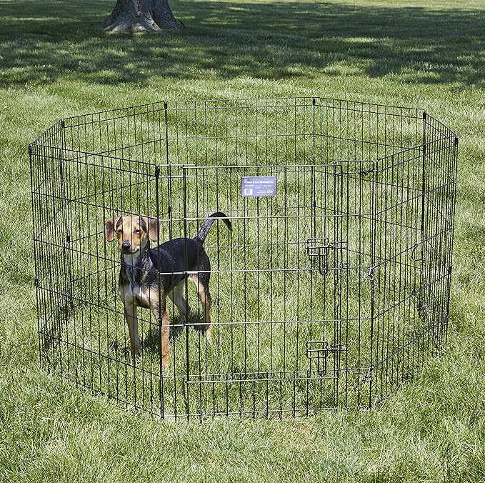 MidWest Homes for Pets Foldable Metal Dog Exercise Pen / Pet Playpen. Black w/ door, 24'W x 30'H, 1-Year Manufacturer's Warranty